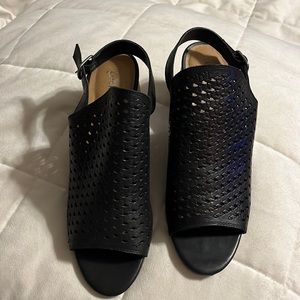 Lucky Brand open toe sandals with heel.